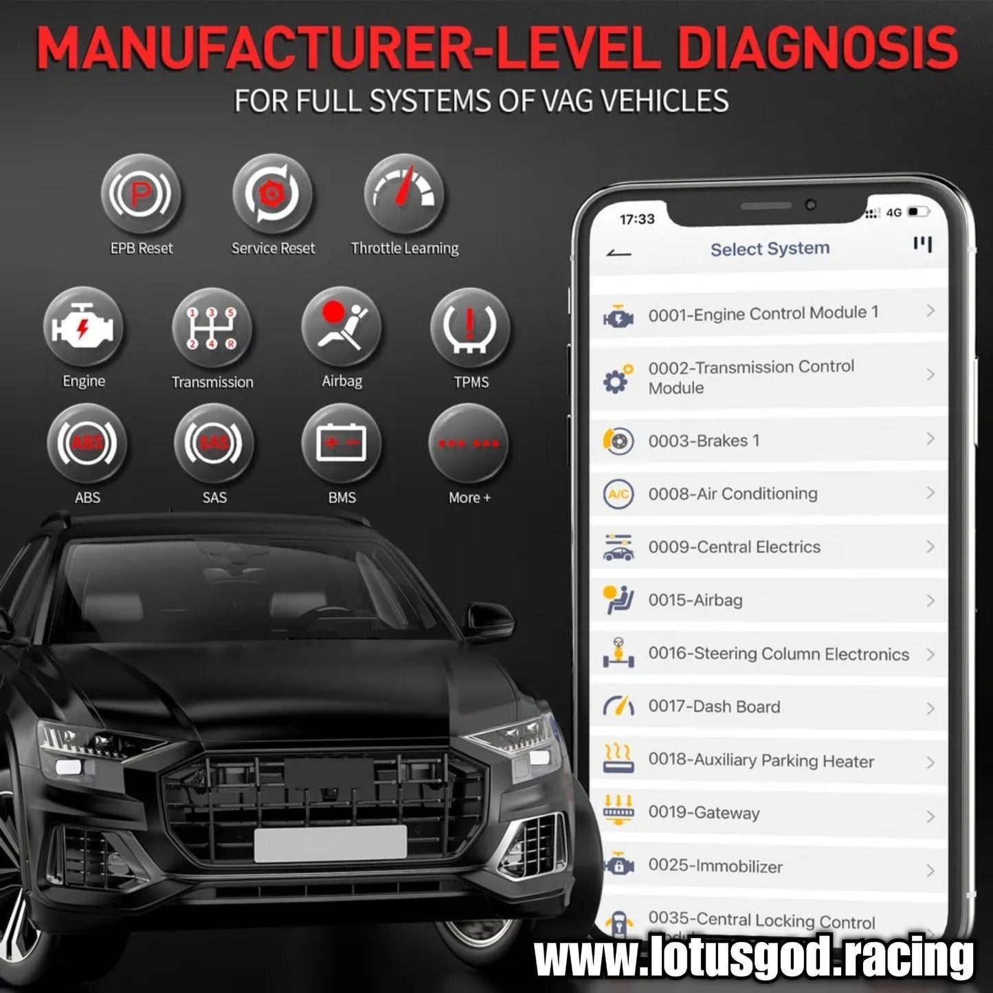 16 Pin OBD 2 Engine Check Light Bluetooth Epb Throttle Learning Reset Service Light Plug And Play To Clear Read Codes Tester OBDII Dignostic Scanner Tool For VW Audi Seat Skoda VAG Car