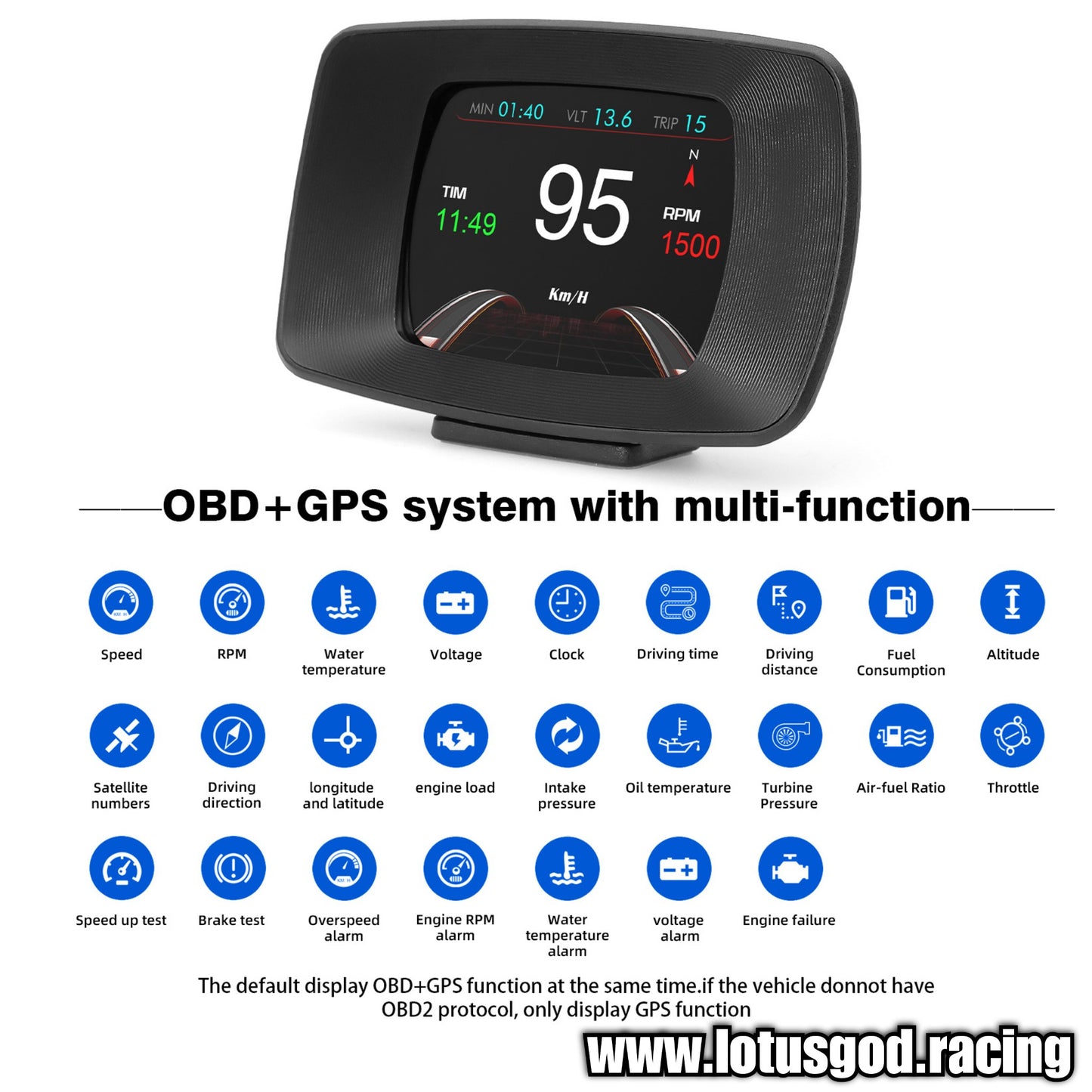 Obd2 Head Up Display HUD GPS Auto VSD Smart Car On Board Computer Gauge Speed Alarm Water Temperature Rpm Turbo Boost Meter