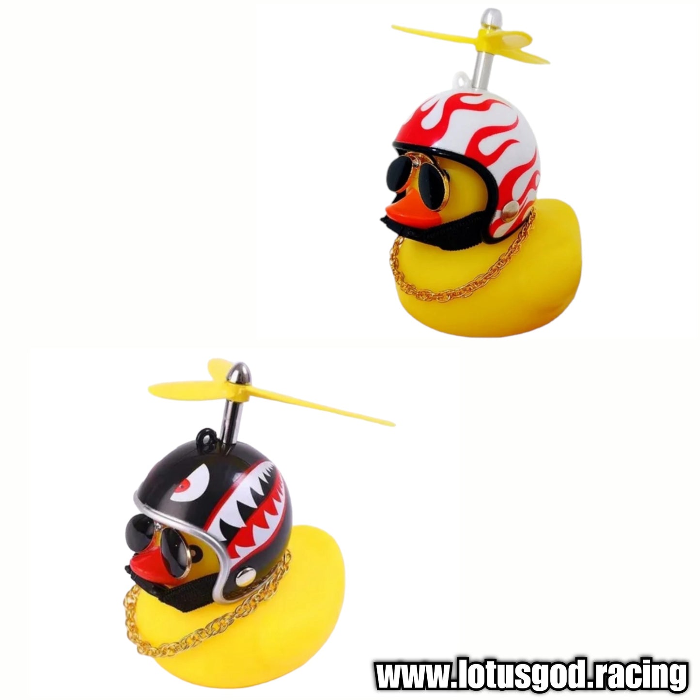 Cute Gangster Rubber Duck On Sunglasses & Gold Chain With Helmet + Helicopter Blade Car Dashboard Motorcycle Ebike Home Display