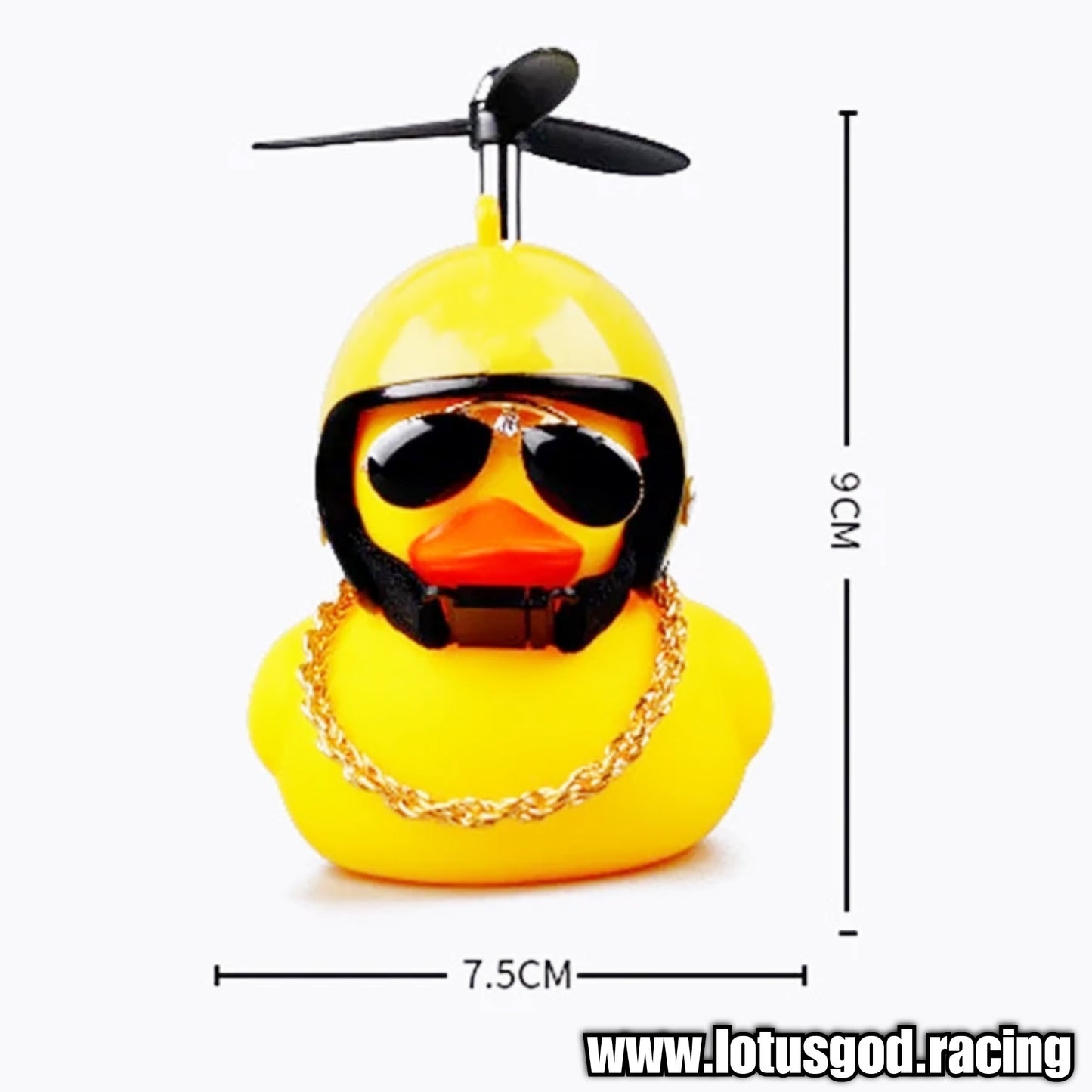 Cute Gangster Rubber Duck On Sunglasses & Gold Chain With Helmet + Helicopter Blade Car Dashboard Motorcycle Ebike Home Display