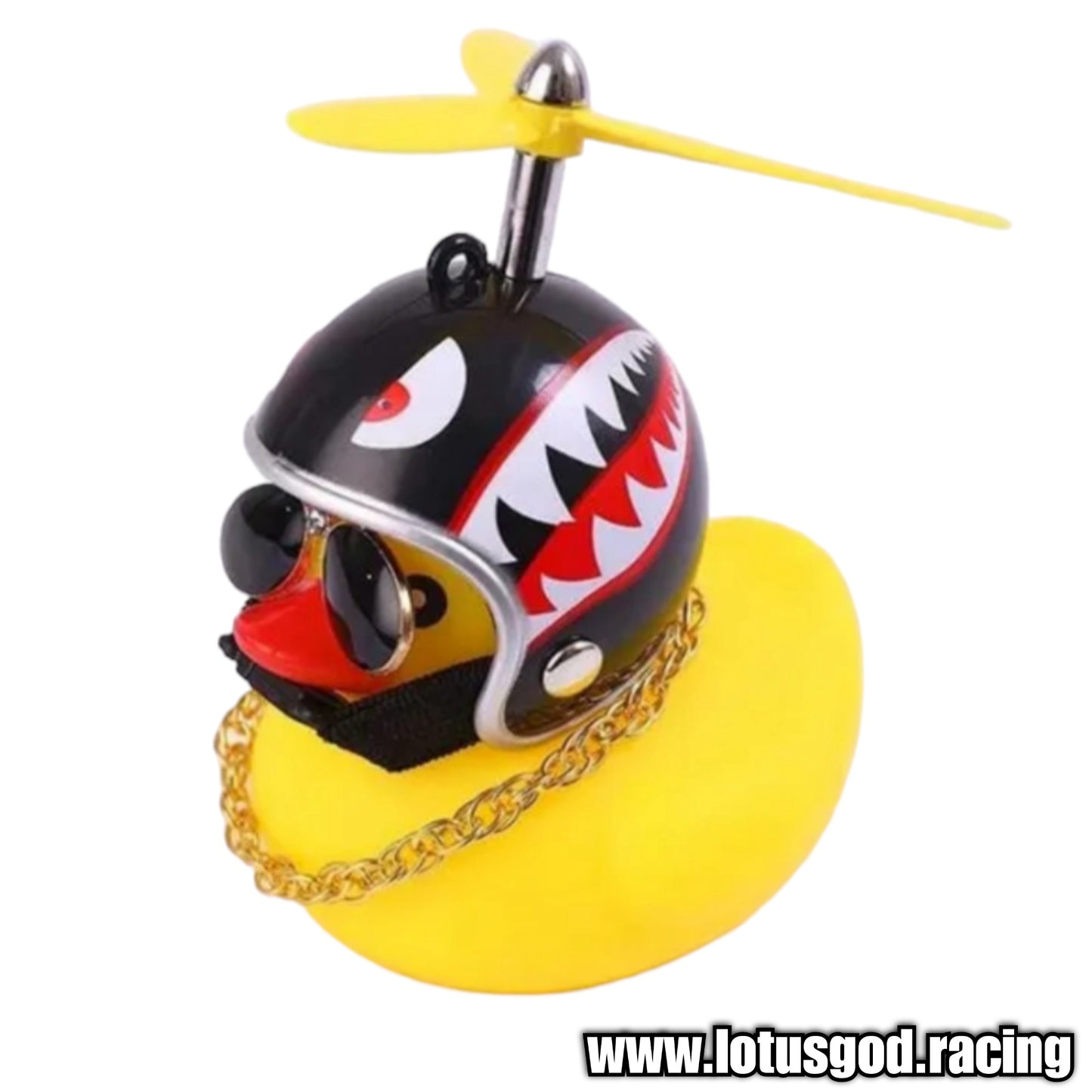 Cute Gangster Rubber Duck On Sunglasses & Gold Chain With Helmet + Helicopter Blade Car Dashboard Motorcycle Ebike Home Display