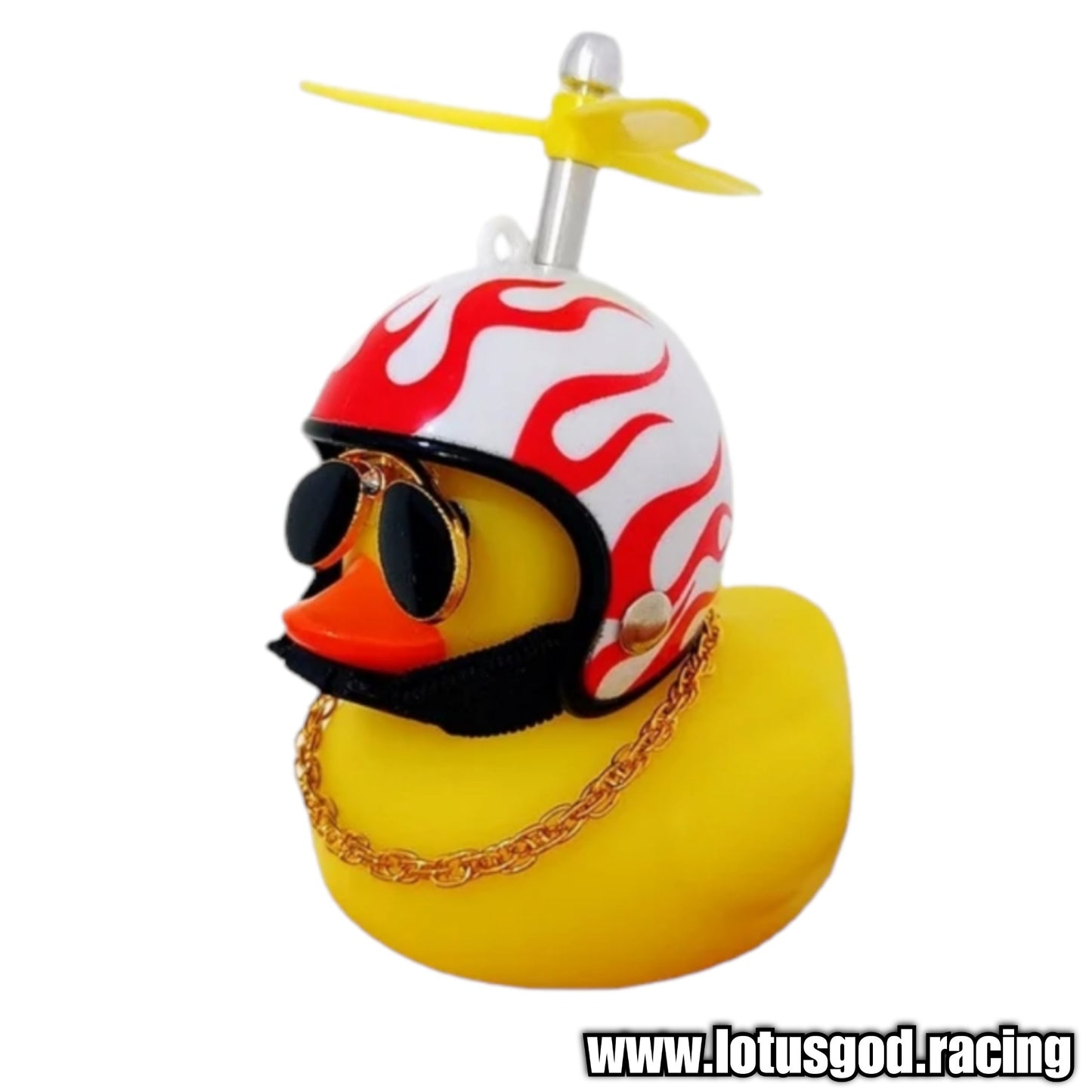 Cute Gangster Rubber Duck On Sunglasses & Gold Chain With Helmet + Helicopter Blade Car Dashboard Motorcycle Ebike Home Display