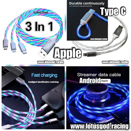 3 in 1 Super Led Glowing Dream Light 3A Fast Charging Micro USB Type C For iPhone Samsung Xiaomi Redmi Phone Charger USB Cable