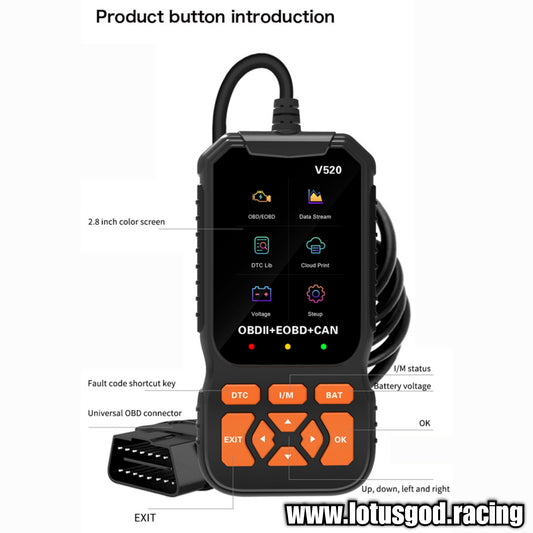 OBD2 EOBD Can 16 Pin Advance DTC Version OBD 2 Engine Check Light 02 Sensor Interface Scanner Plug And Play To Clear & Read Codes Tester OBDII Dignostic Tool For Cars Etc