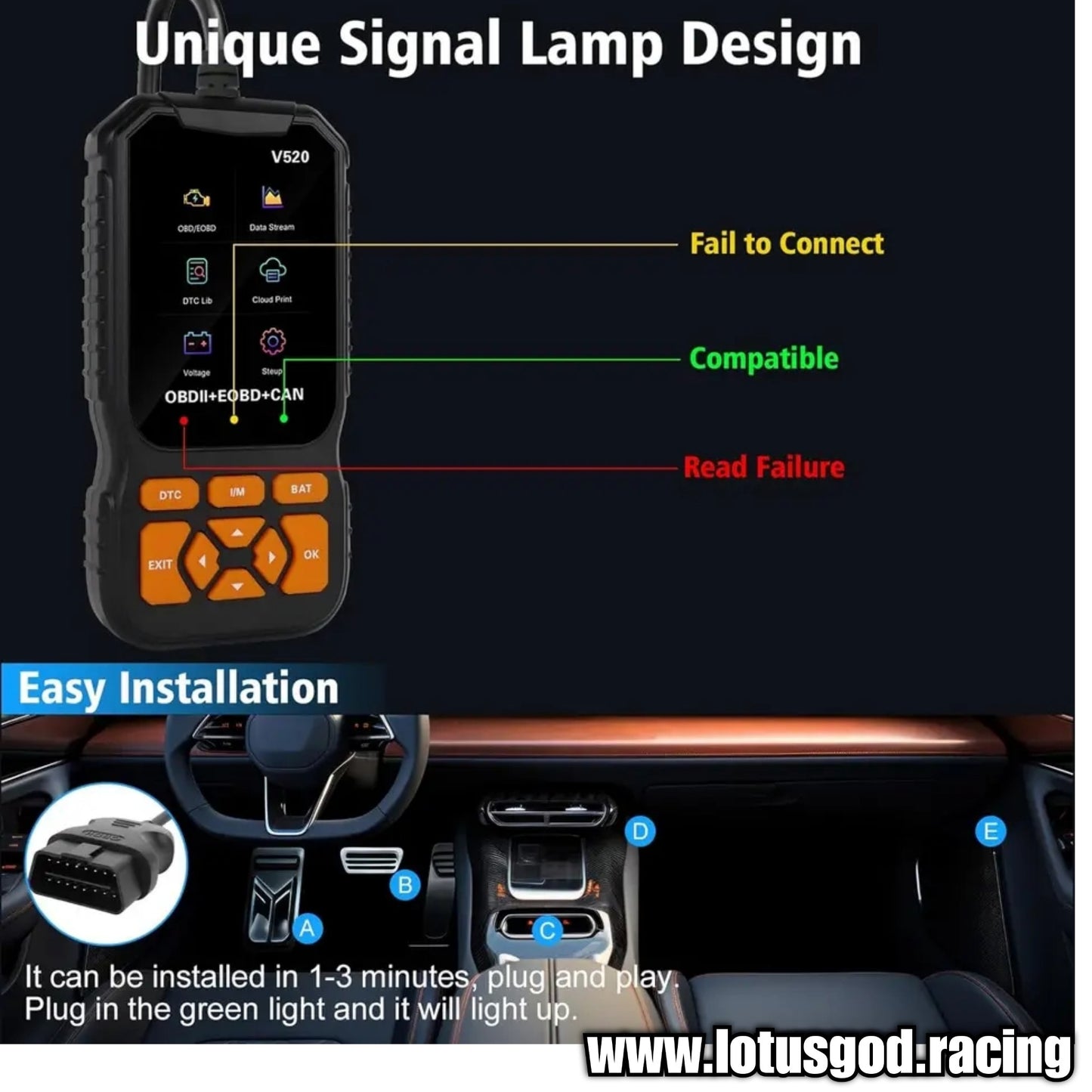 OBD2 EOBD Can 16 Pin Advance DTC Version OBD 2 Engine Check Light 02 Sensor Interface Scanner Plug And Play To Clear & Read Codes Tester OBDII Dignostic Tool For Cars Etc