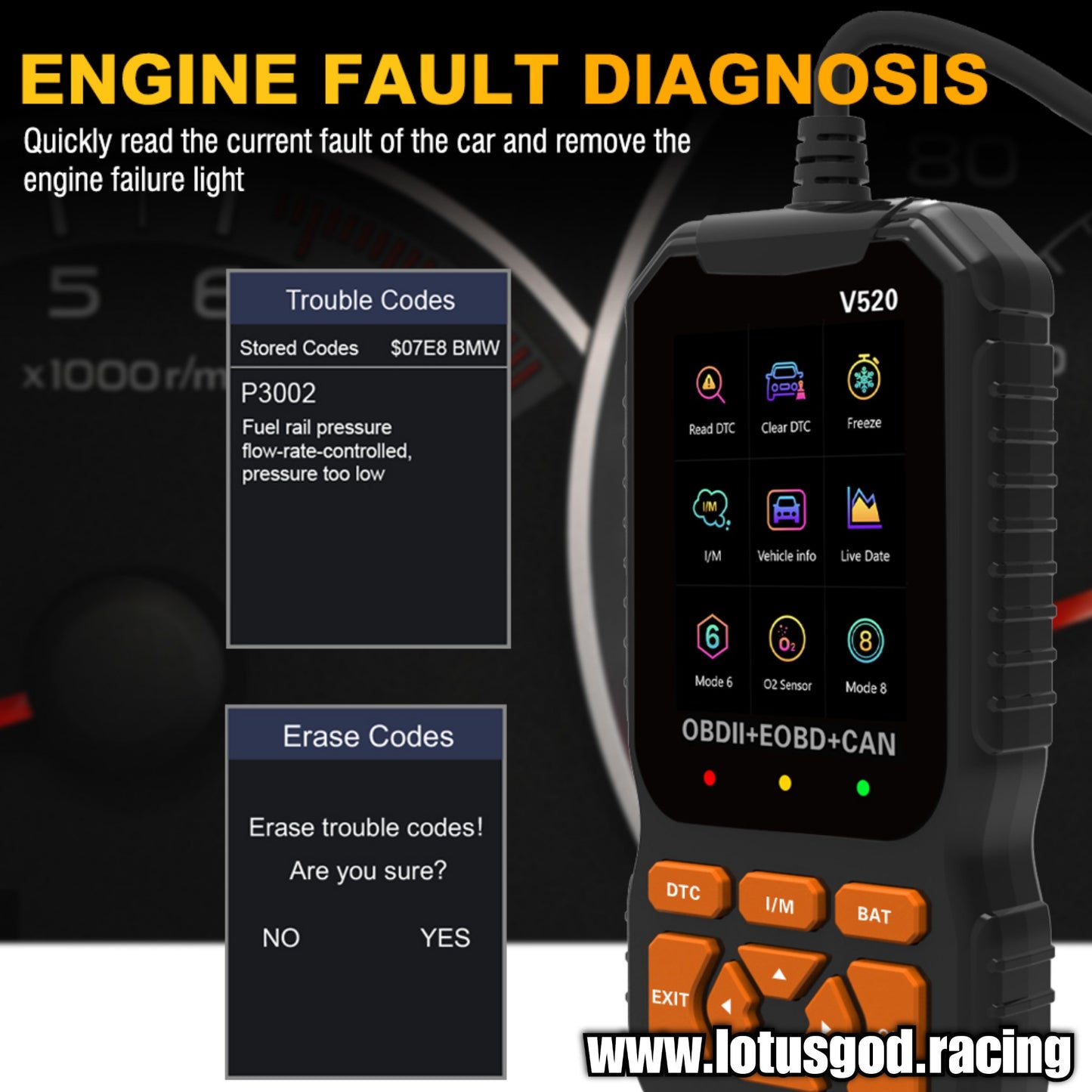 OBD2 EOBD Can 16 Pin Advance DTC Version OBD 2 Engine Check Light 02 Sensor Interface Scanner Plug And Play To Clear & Read Codes Tester OBDII Dignostic Tool For Cars Etc