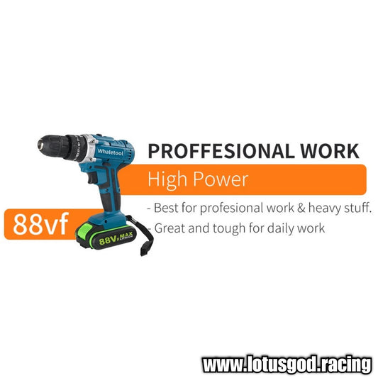 88V Wireless Portable Cordless Electric Impact Power Torque Drill + 2 Rechargeable Battery + Charger + Black Case Box