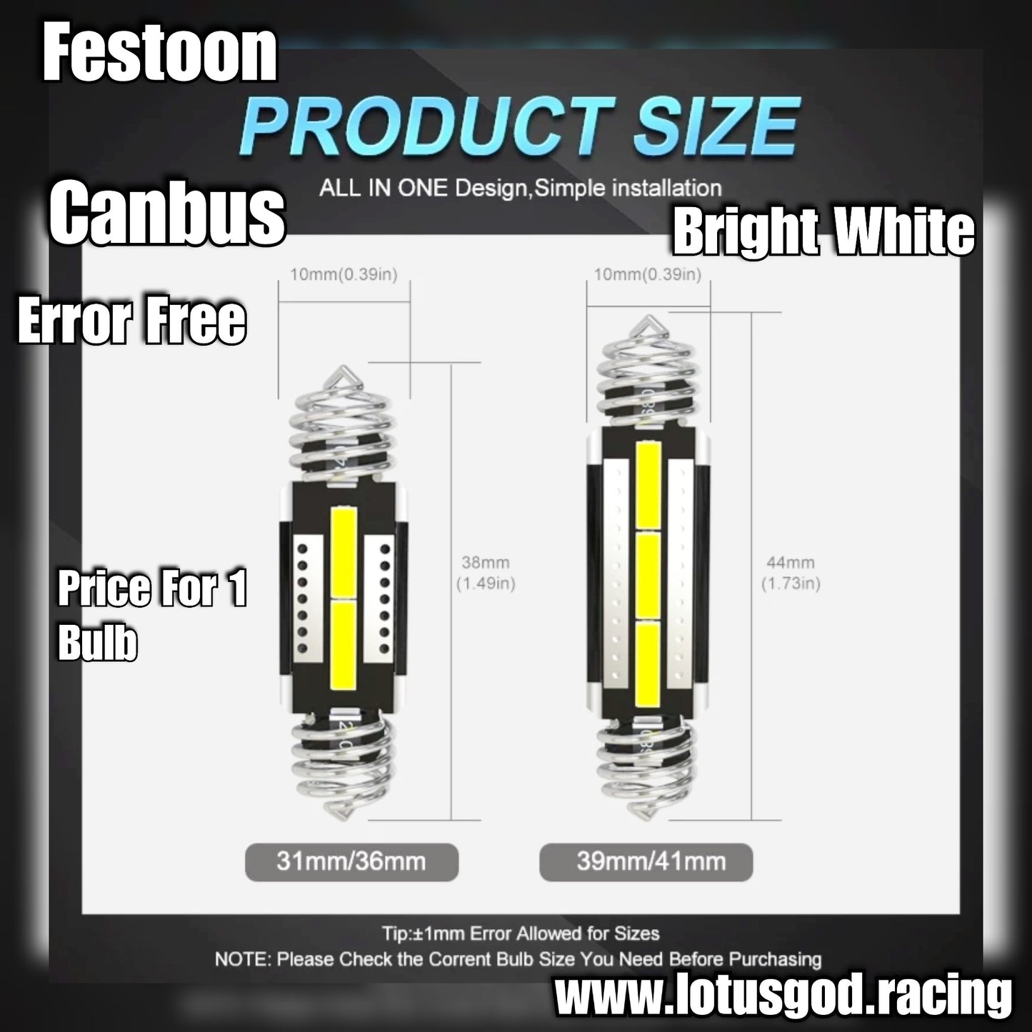 Super White Festoon C5W 7020 LED Bulb Adjustable Spring 31mm - 36mm | 39mm - 41mm Canbus No Error Car Lamp Interior Dome Map Reading Smd Lights (1 Piece)