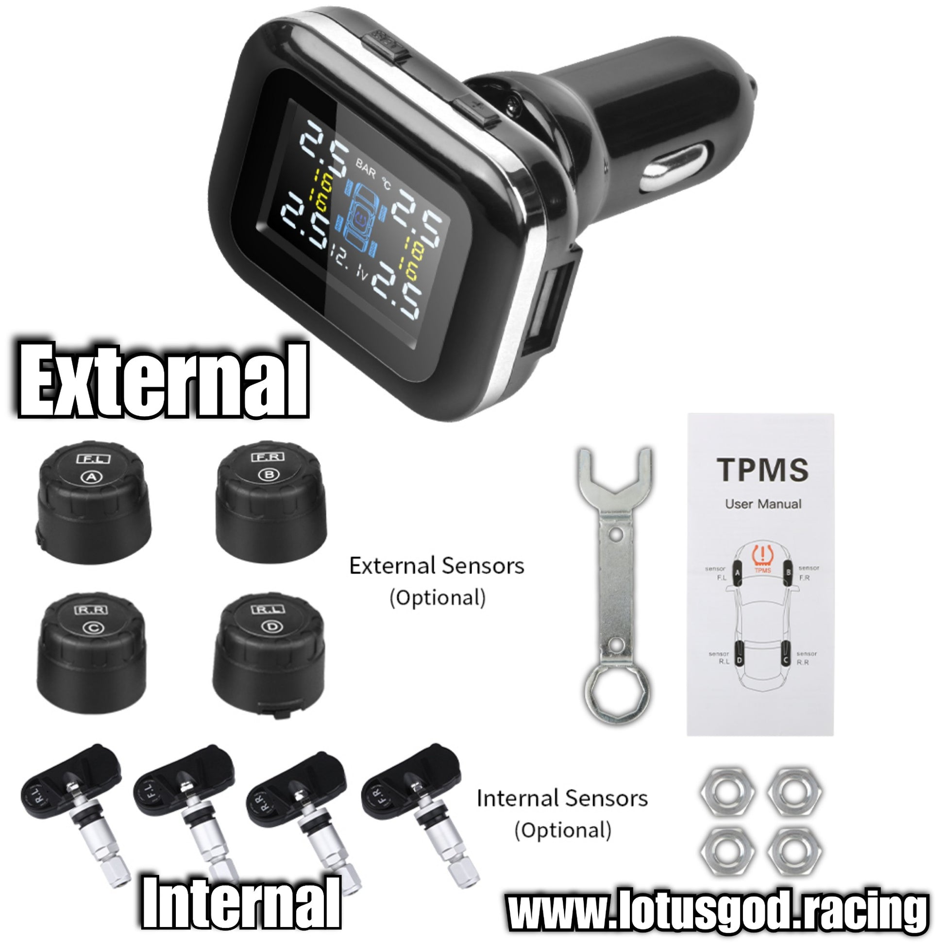 internal tpms cigarette Plug Sensor TPMS, Car Cigarette Lighter Tire Pressure Monitoring System - Car TPMS, Cigarette Plug Car TPMS Kit, Universal Car