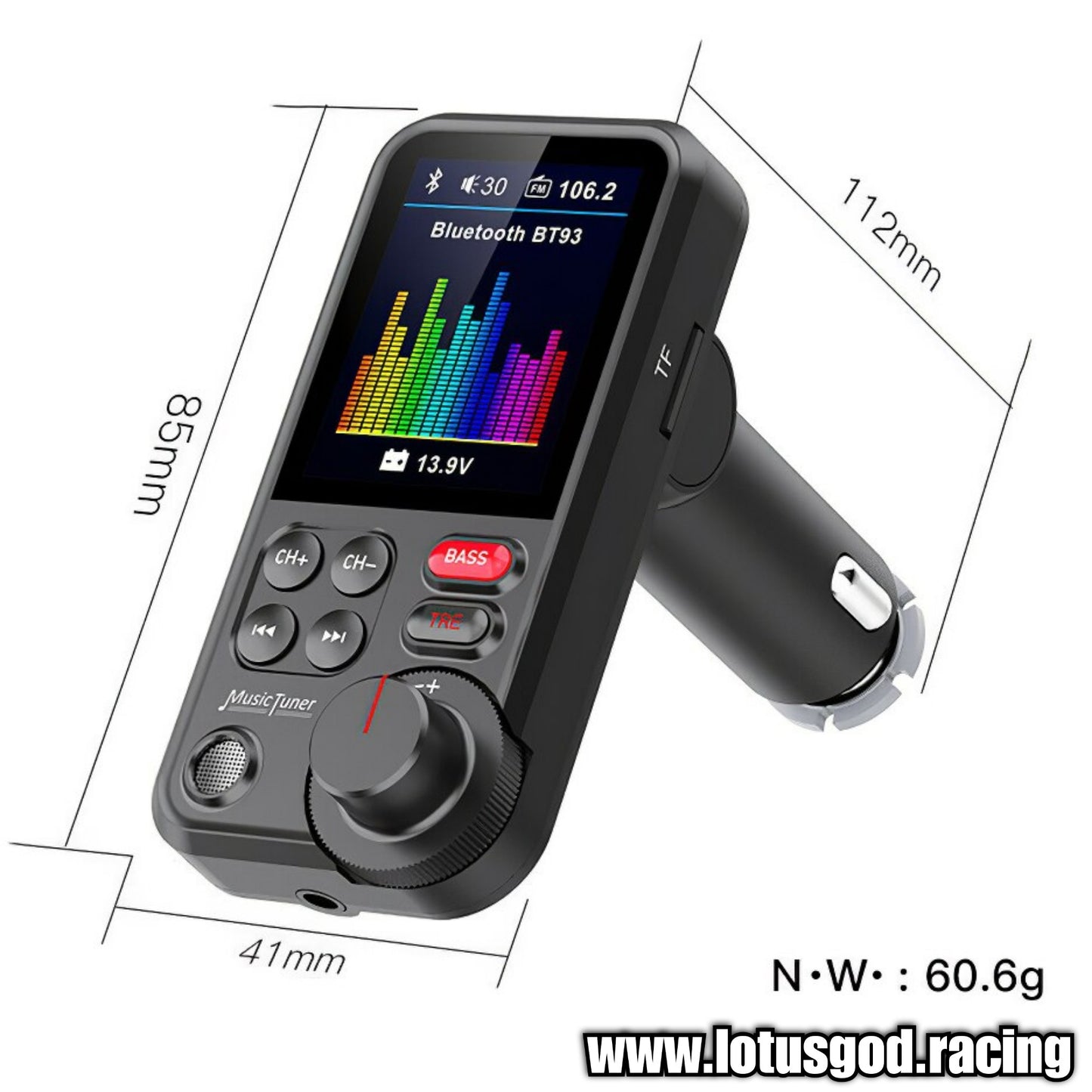 2 in 1 Bluetooth 5.0 Car Cigarette Socket TF Card MP3 FM Transmitter + USB Type C Quick Charge - Rainbow Led Lights