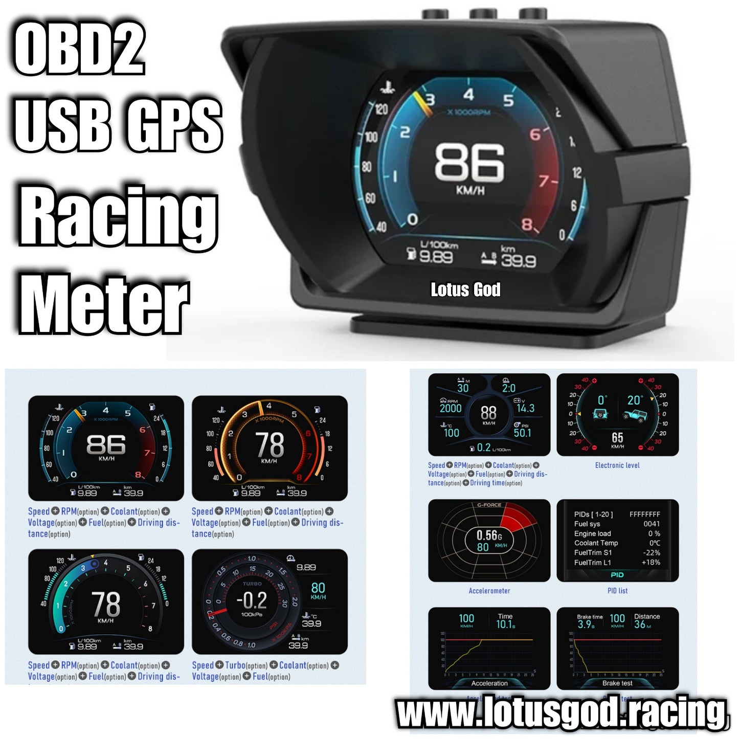 Obd2 | Usb Gps Digital Hud Vsd Car Head Up Display On Board Computer Clock Slope Speedometer OBD Diagnostic Tools Instrument Cluster Racing Speed Meter