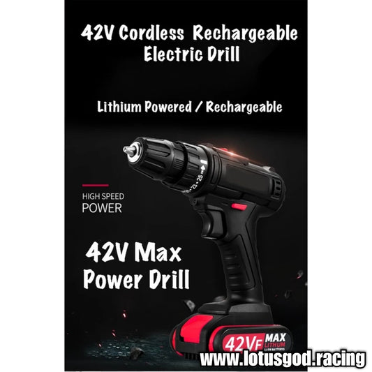 48V Wireless Portable Cordless Electric Impact Power Torque Drill + 1 42Vf Rechargeable Lithum Battery + Charger + Black Case Box