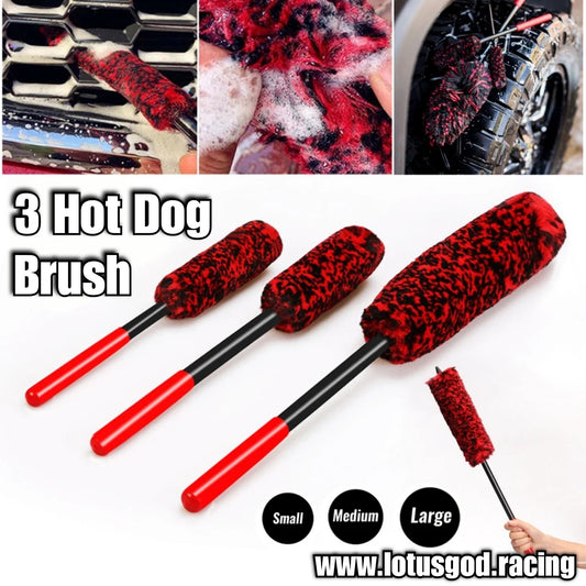 3 Multi Angle Detailing Hot Dog Brush Faux Wool Car Wheel Hub Rim Cleaner Fiber Cleaning Brushes Bendable For Vehicle Washing Maintenance Etc