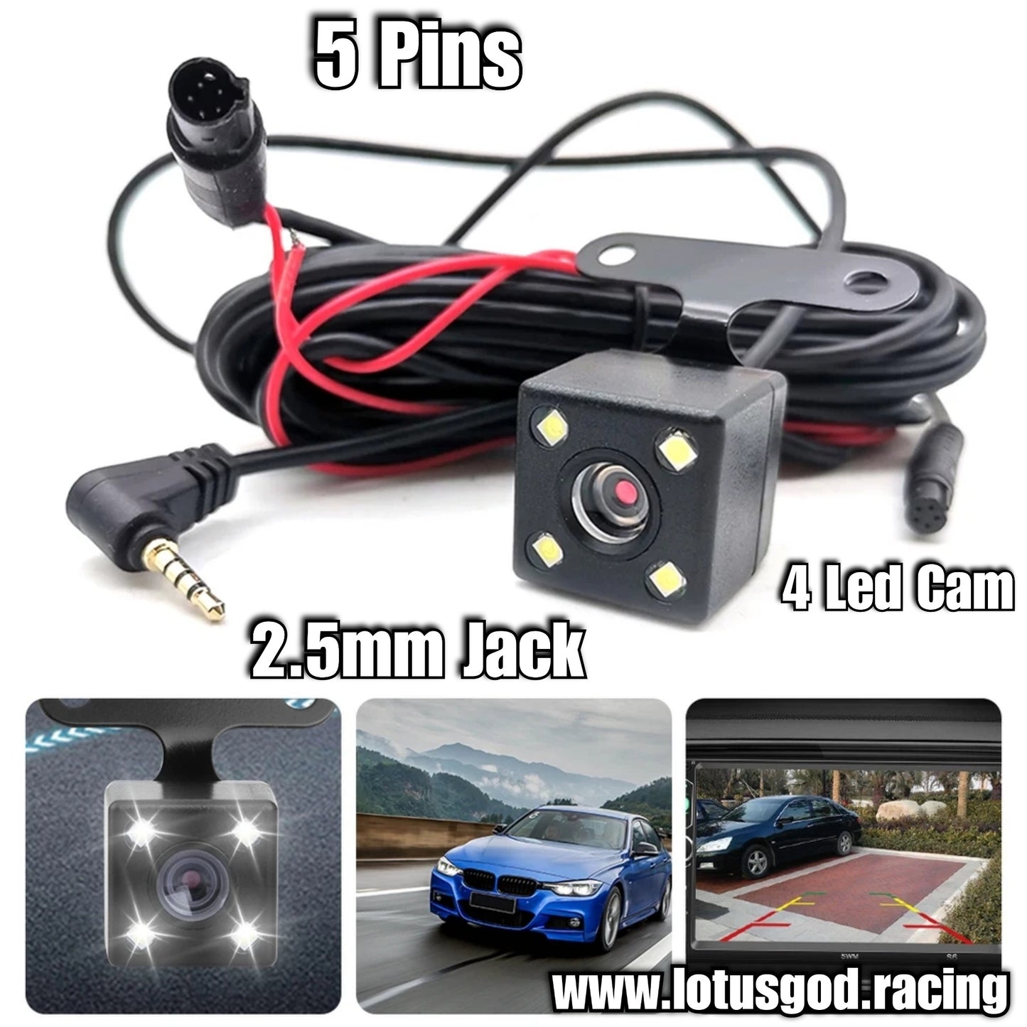 170 Degrees 5 Pin HD 2.5mm Jack Car Rear View Camera Reverse Night Vision 4 Led Video Camera Wide Angle Parking Camera For Car Dash Cam Accessories