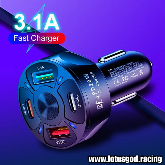 38W 2 X Type C + 2 X USB PD20 Fast Charging Cigarette Lighter Socket Charger For Android Or Iphone Tablet Port Etc