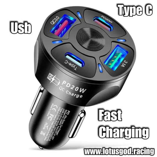 38W 2 X Type C + 2 X USB PD20 Fast Charging Cigarette Lighter Socket Charger For Android Or Iphone Tablet Port Etc