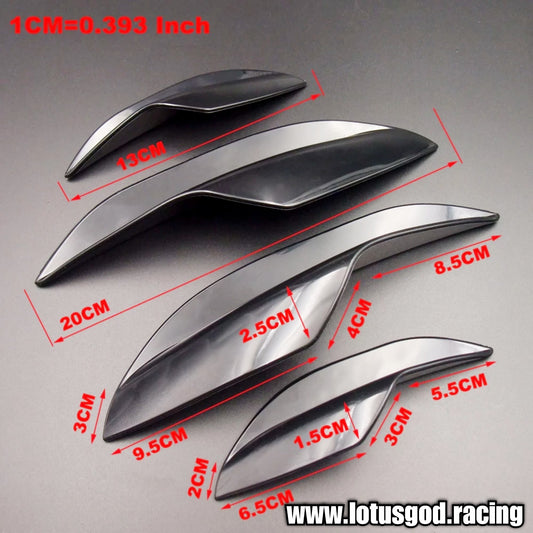 Universal 4 Pieces Flexible Black | Carbon Fiber Look Canard Splitter For Race Car Truck Van Lorry Front Bumper Boot Spoiler