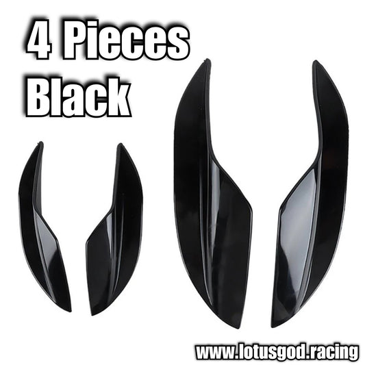 Universal 4 Pieces Flexible Black | Carbon Fiber Look Canard Splitter For Race Car Truck Van Lorry Front Bumper Boot Spoiler