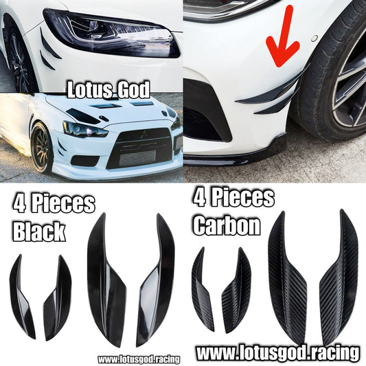 Universal 4 Pieces Flexible Black | Carbon Fiber Look Canard Splitter For Race Car Truck Van Lorry Front Bumper Boot Spoiler