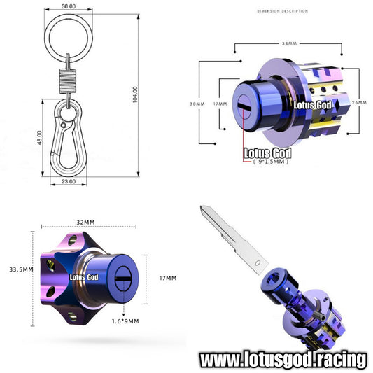 Universal Hexagon | Star CNC Aluminium Modified Burnt Blue Colour Custom Key Chain Head Accessories For Racing Car Motorcycle Boat