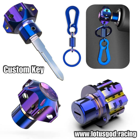 Universal Hexagon | Star CNC Aluminium Modified Burnt Blue Colour Custom Key Chain Head Accessories For Racing Car Motorcycle Boat