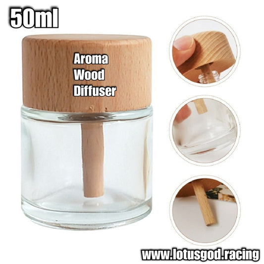 Universal Diy Diffuser Glass Clear Bottle Container Wooden Jar Cap For Refillable Essential Fragrance Aromatherapy Oil For Car Office Home Toliet Use 50ml