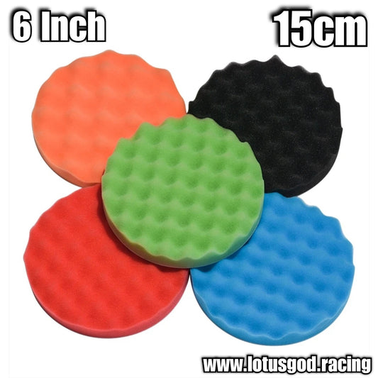 6 Inch Polishing 5 Piece 15cm Velco Buffing, Paint Polish And Wax Soft Sponge Set