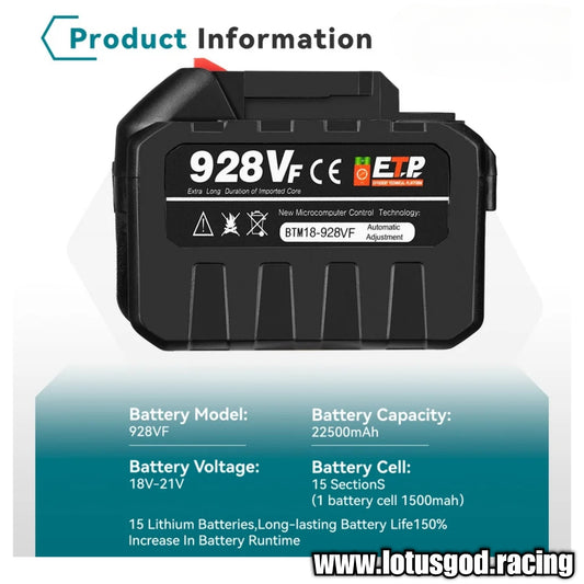 928vf 22500mah 18V - 21V Powerful Rechargeable Lithium Battery With 5 Section Of 1500mAh Big Battery Led Display Capacity Indicator