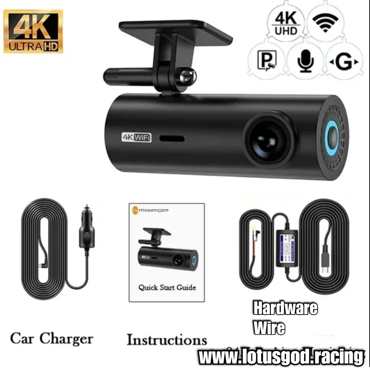 4K Ultra HD Sharp & Clear Dash Cam for Front Wide Angle View 130 Degree Camera + 64gb Sd Card For Vehicle GPS WIFI G Sensor Dvr Video Recorder 24 Hours Parking Monitor