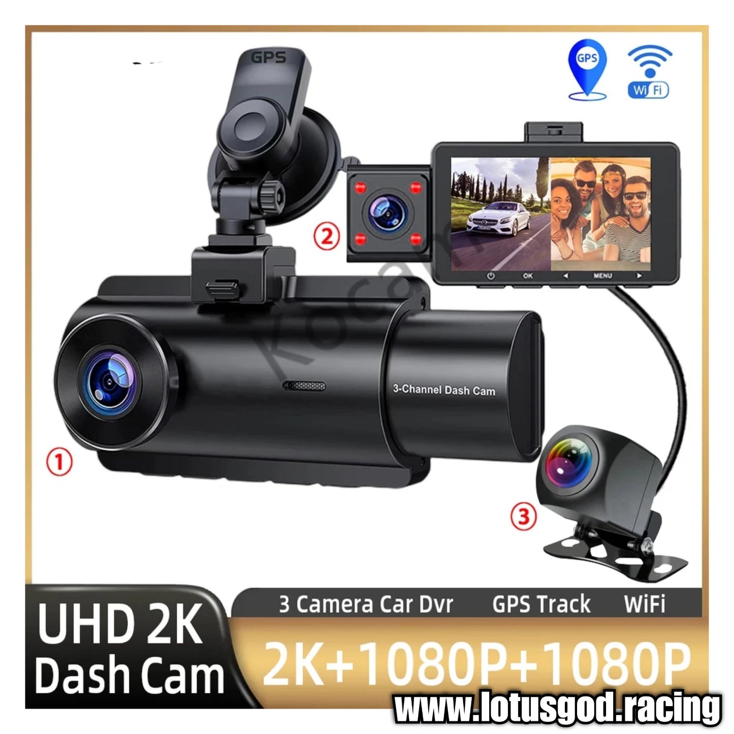 3 Channel Ultra HD Vison & Clear Dash Cam for 2 Front + 1 Rear 1080P Wide Angle View 130 Degree Camera + 64gb Sd Card For Vehicle GPS WIFI G Sensor Dvr Video Recorder 24 Hours Parking Monitor