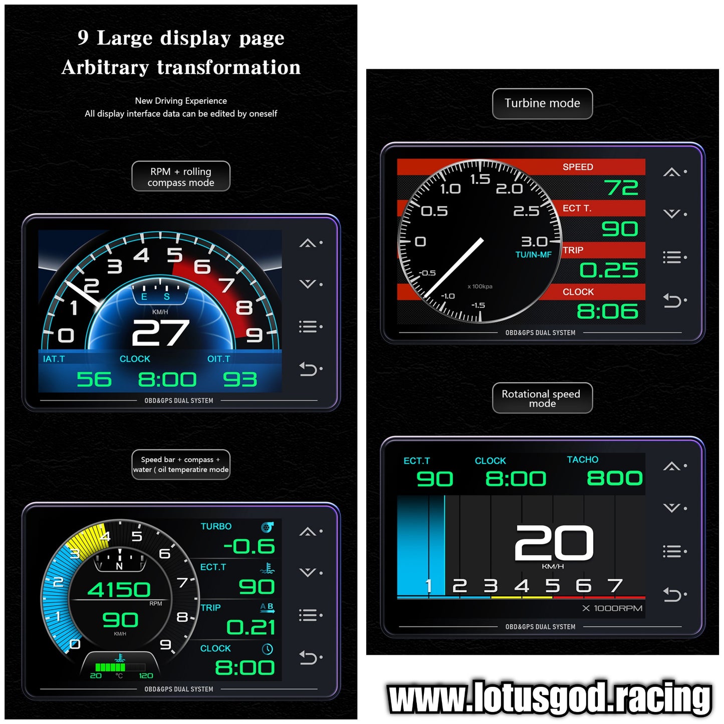 Dufi XS OBD2 Touch Screen GPS Turbo Boost Racing Display Gauge Real time Display Speedometer Odometer