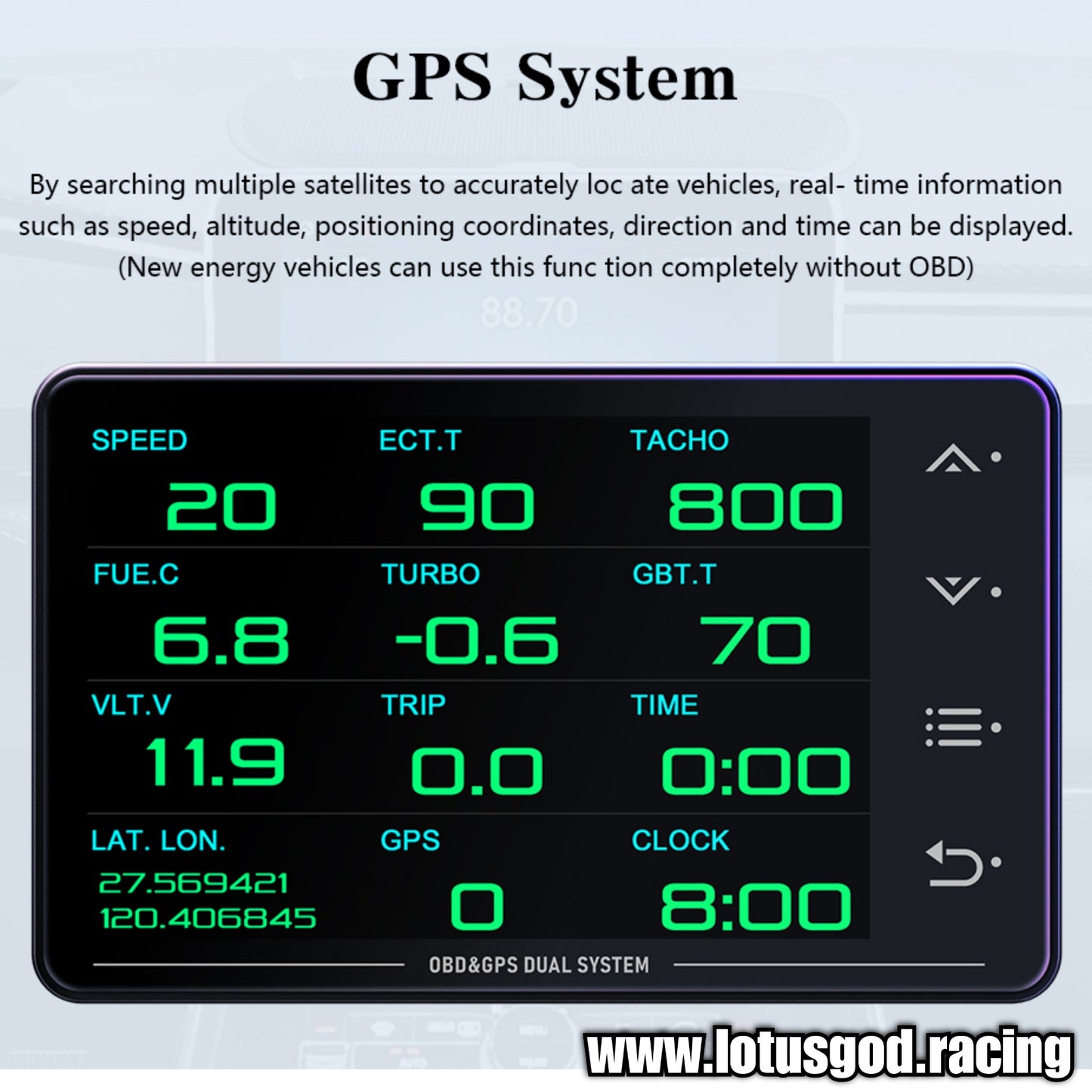 Dufi XS OBD2 Touch Screen GPS Turbo Boost Racing Display Gauge Real time Display Speedometer Odometer