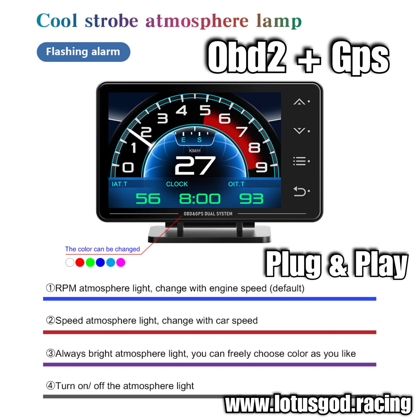 Dufi XS OBD2 Touch Screen GPS Turbo Boost Racing Display Gauge Real time Display Speedometer Odometer