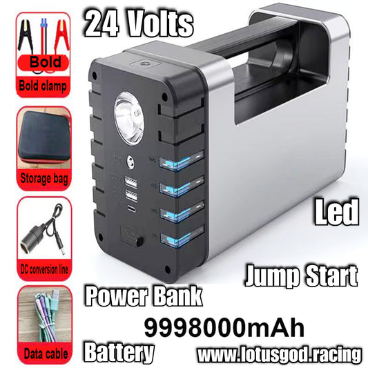 24V 30000mah Powerful 24 Volts Diesel Petrol Heavy Vehicle Crane Bull Dozer Truck Van Lorry Trailer Jump Start + Power Bank + Emergency Led Light Rechargeable Type C Battery Supply Starter