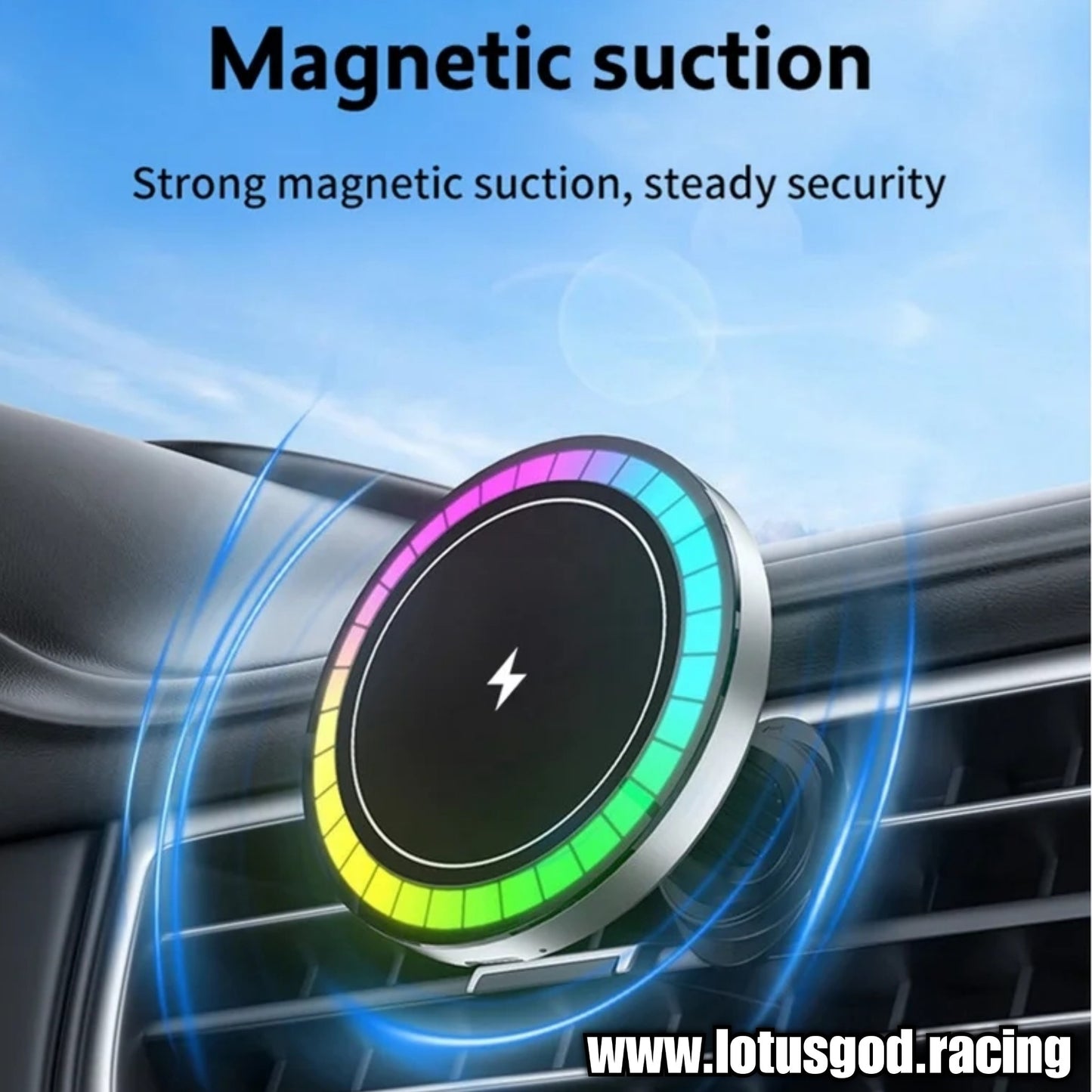 15W Air Con Vent Clip Magnet Wireless Rainbow Disco Flashing Led Light Car Charger Magnetic Mount Phone Holder Stand For Fast Charging MagSafe iPhone Mini Pro Max