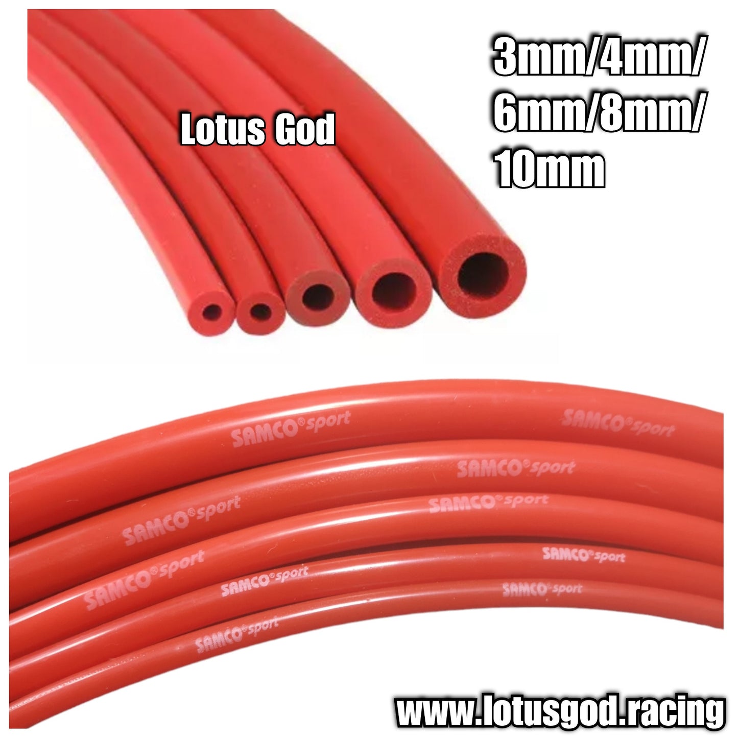 Samco Super Car Show Racing Red Silicone Vacuum Hose Kit 3mm | 4mm | 6mm | 8mm | 10mm In 1 Meter Length Each - 5 Pieces