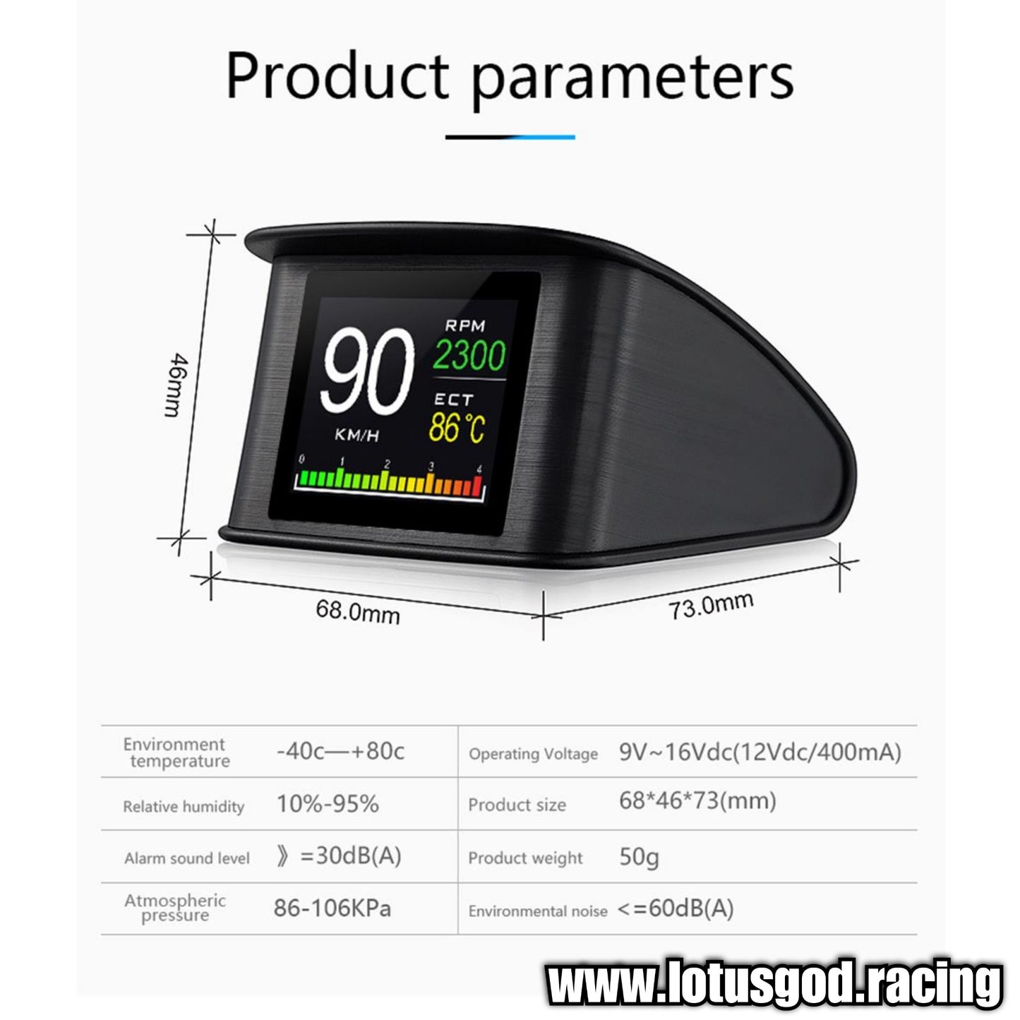 Obd2 Head Up Display HUD GPS Auto VSD Smart Car On Board Computer Gauge Speed Alarm Water Temperature Rpm Read Clear Fault Codes Speedometer Fuel Consumption Meter