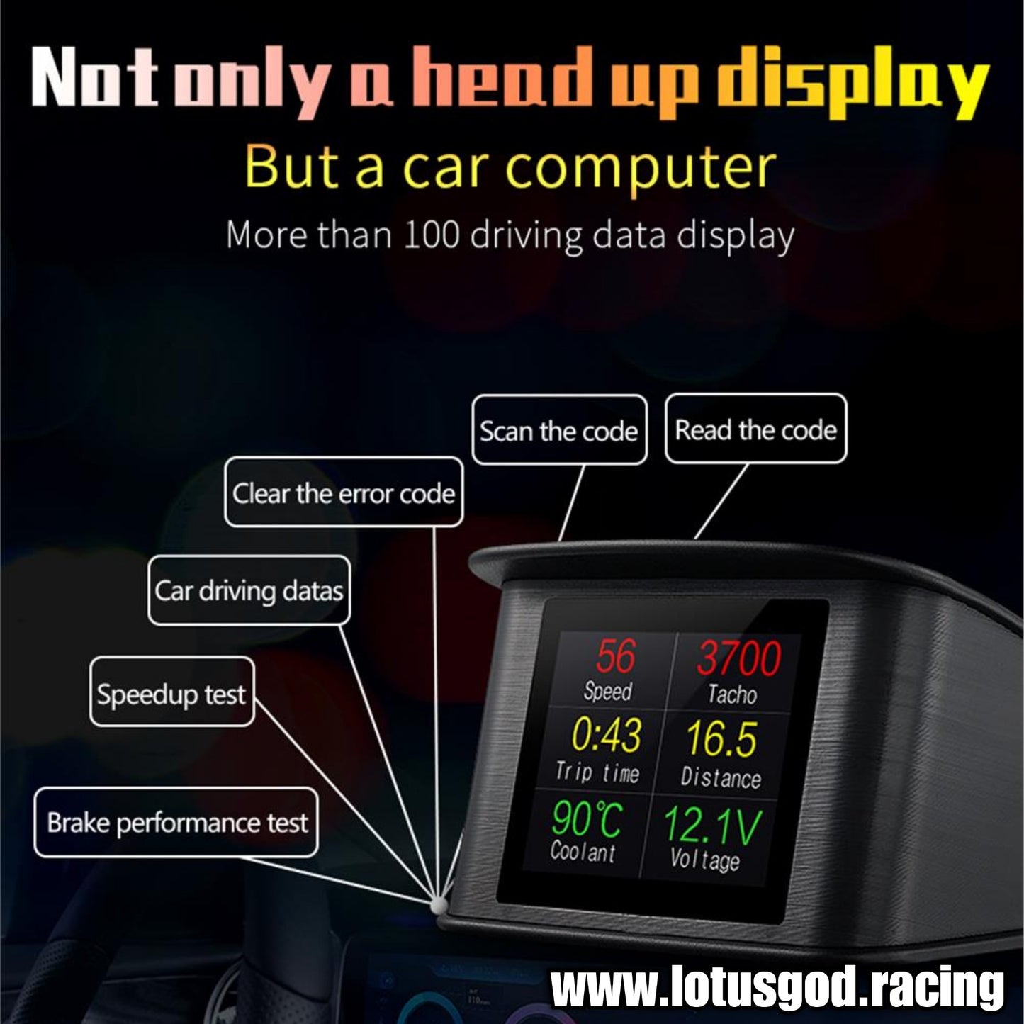 Obd2 Head Up Display HUD GPS Auto VSD Smart Car On Board Computer Gauge Speed Alarm Water Temperature Rpm Read Clear Fault Codes Speedometer Fuel Consumption Meter