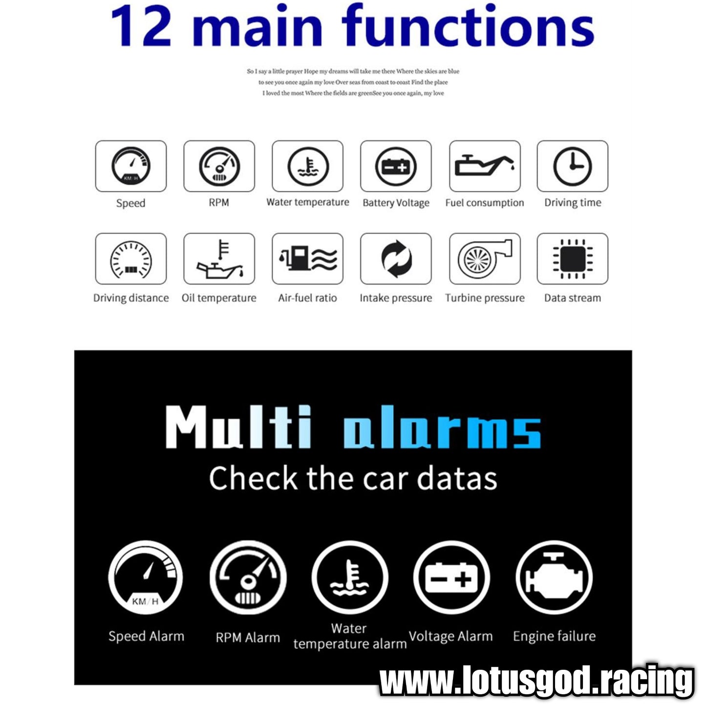 Obd2 Head Up Display HUD GPS Auto VSD Smart Car On Board Computer Gauge Speed Alarm Water Temperature Rpm Read Clear Fault Codes Speedometer Fuel Consumption Meter