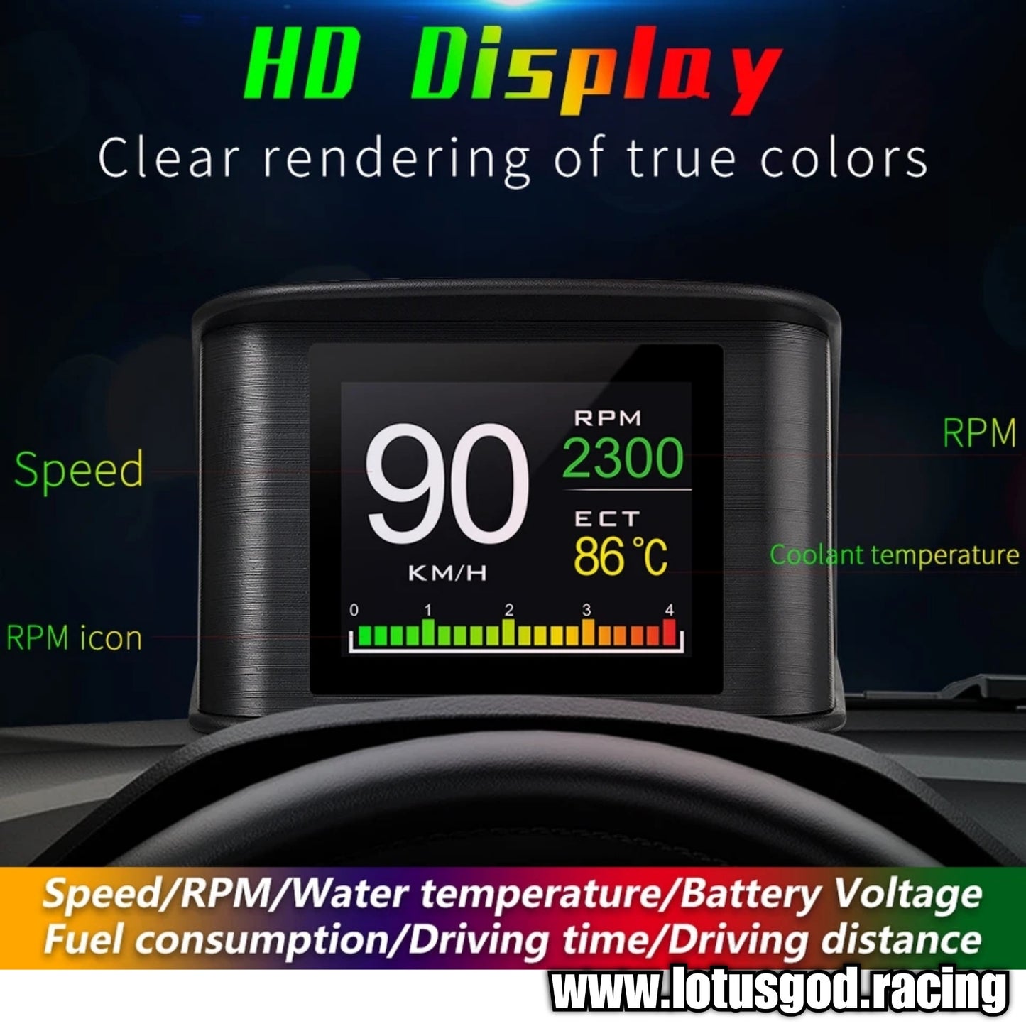 Obd2 Head Up Display HUD GPS Auto VSD Smart Car On Board Computer Gauge Speed Alarm Water Temperature Rpm Read Clear Fault Codes Speedometer Fuel Consumption Meter