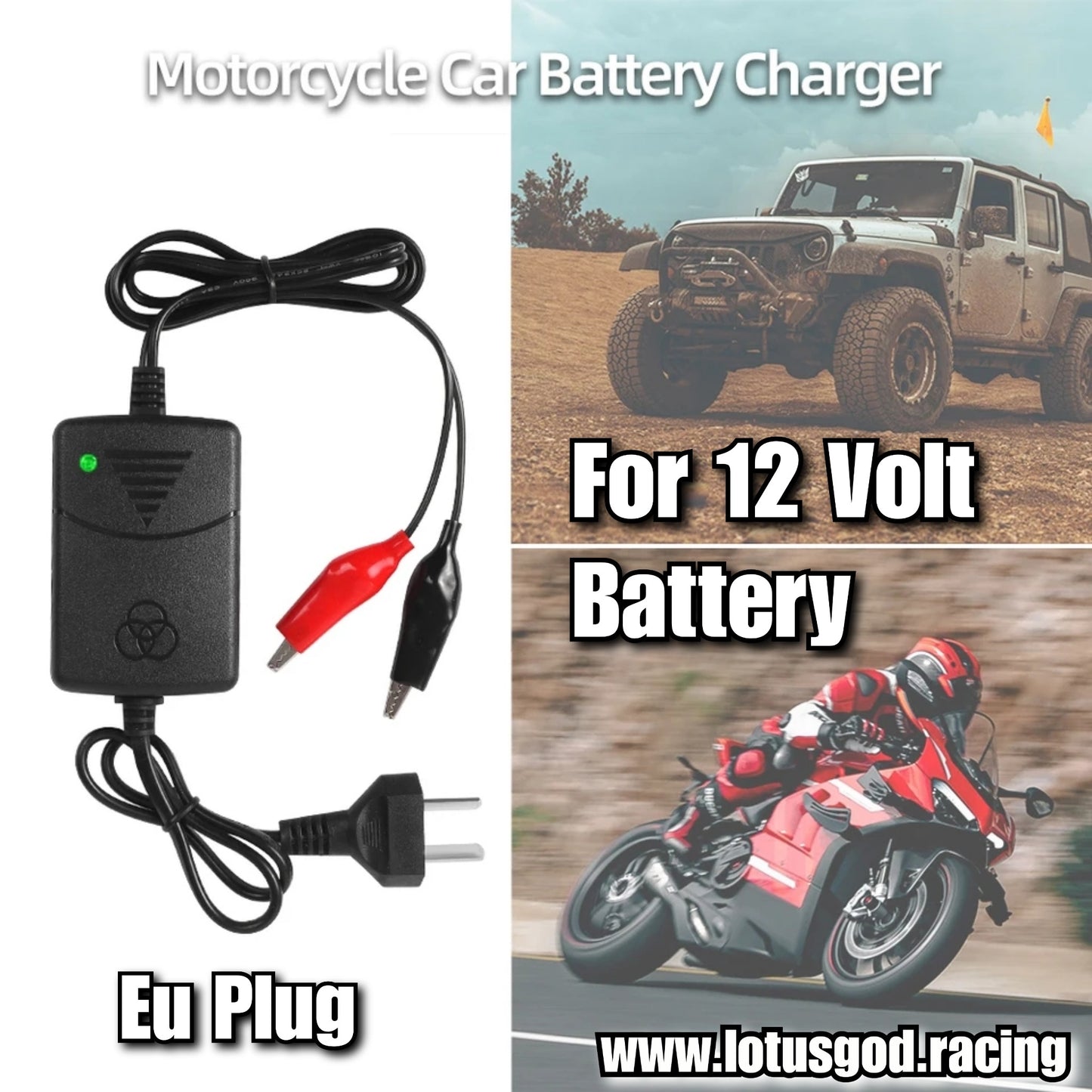 Universal 12V 1300Ma EU Plug Smart Battery Rechargeable Sealed Lead Battery Charger For 12 Volts Car Truck Motorcycle