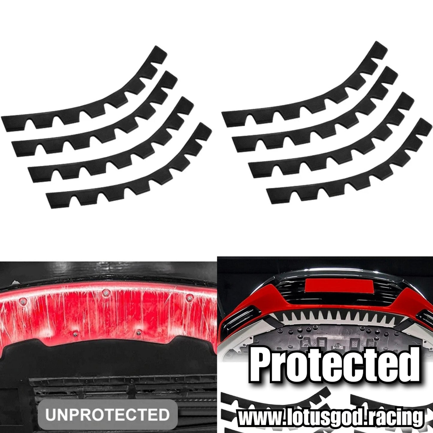 Universal Front Bumper Guard Anti Scratch Frp Bodykit Scrape Protector Skid Plate Front Lip Anti Collision Rubber Strip For Lowered Cars & Vehicle (8 Pieces)