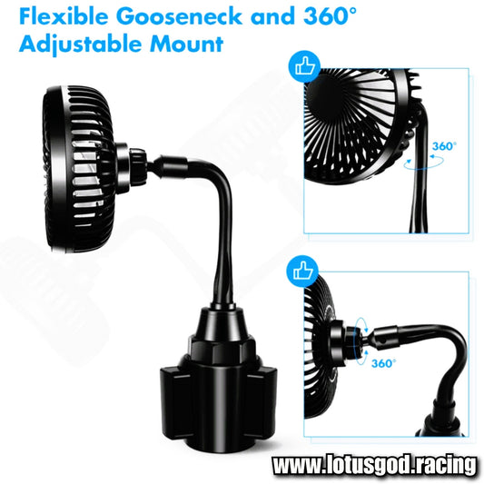 360 Degree USB Powered 3 Speed Rotatable Cooling Powerful Quiet Portable Adjustable Cup Holder Fan For Car Van Lorry Truck SUV Vehicle