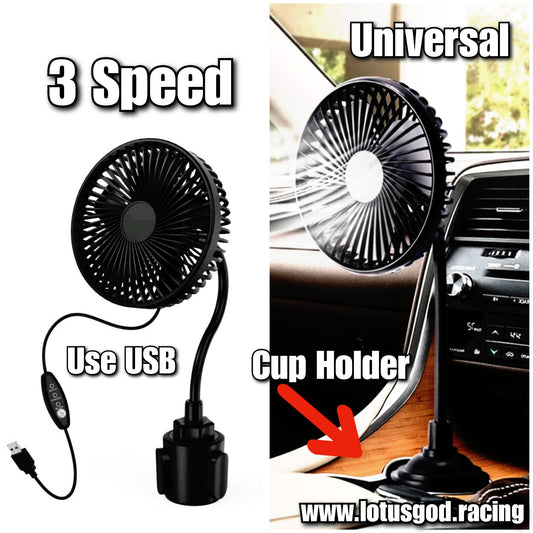 360 Degree USB Powered 3 Speed Rotatable Cooling Powerful Quiet Portable Adjustable Cup Holder Fan For Car Van Lorry Truck SUV Vehicle