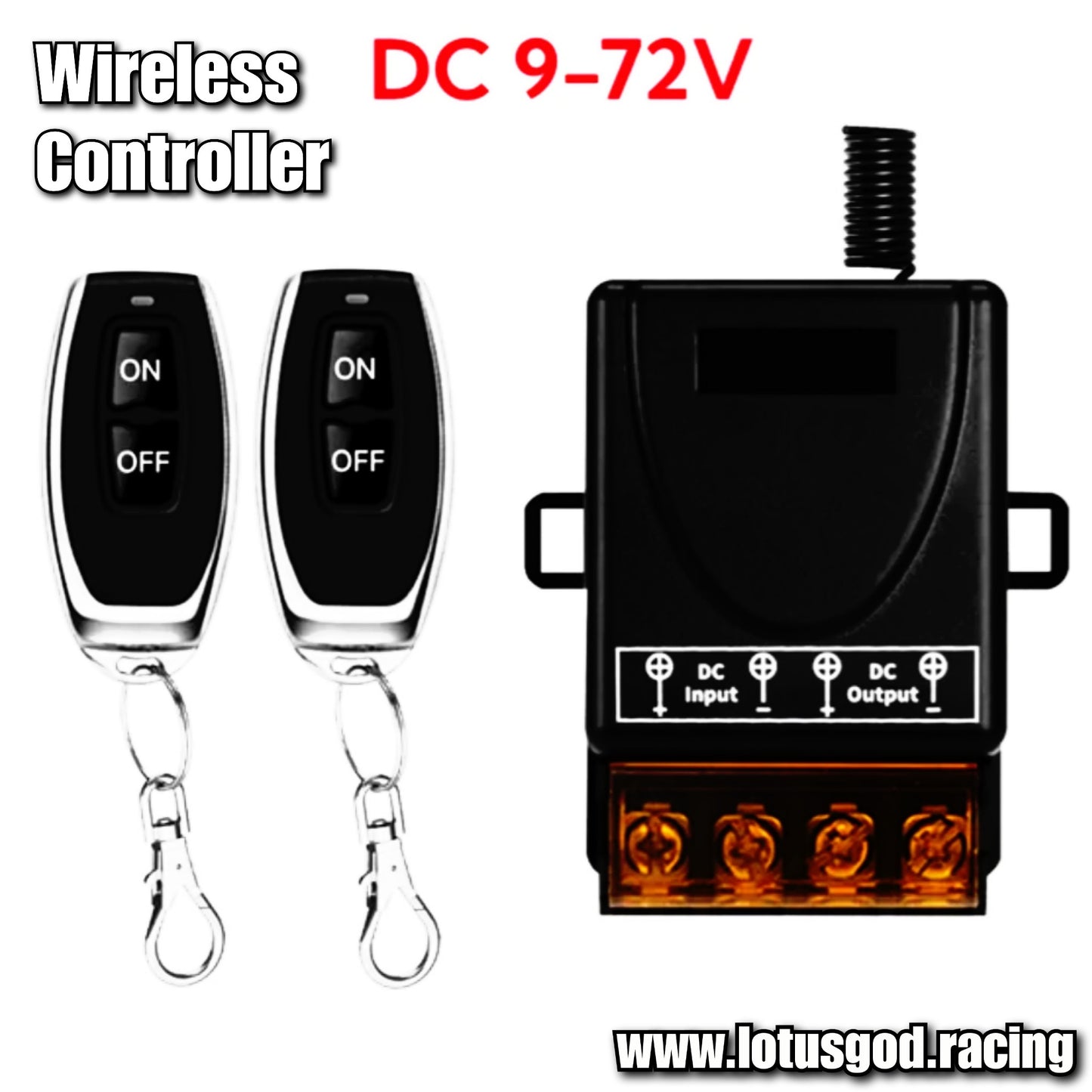 DC 9V-72 Volts | RF433Mhz Wireless Switch On Off 30A Water Pump Relay Lamps Wall Gate Window Door Light Led Exhaust Unit + 2 Remote Control Receiver For Car Vehicle House Factory Etc