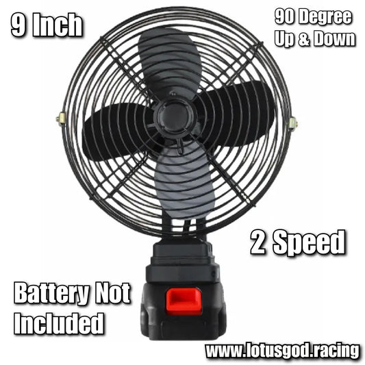 9 Inch Portable 90 Degree Cordless 2 Speed 35w Wireless Black Fan For 18 - 21 Volts Rechargeable Battery Use