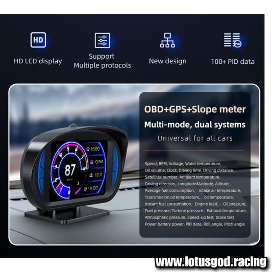 OBD2 Digital Hud Vsd | Usb Gps Car Head Up Display On Board Computer Clock Slope Speedometer OBD Diagnostic Tools Instrument Cluster P2 Turbo Speed Meter