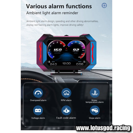 OBD2 Digital Hud Vsd Car Head Up Display On Board Computer Clock Slope Gps Speedometer OBD Diagnostic Tools Instrument Cluster P25 Speed Meter