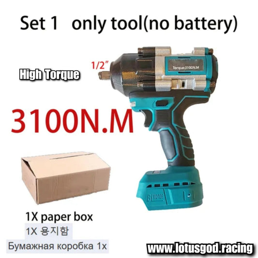 1/2" Square Drive 3200Nm Powerful Cordless Impact Wrench Brushless Electric Hand Gun Drill Wheel Nut Screw Bit Bolt Socket Power Tool - Battery Is Not Included