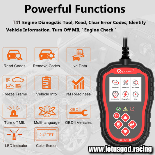 Quicklynks T41 Full Obd2 Code Reader ObdII Auto Scanner Obd Car Professional Check Engine Light MIL Clear Fault Codes Diagnostic Tool + Cranking & Charging Test